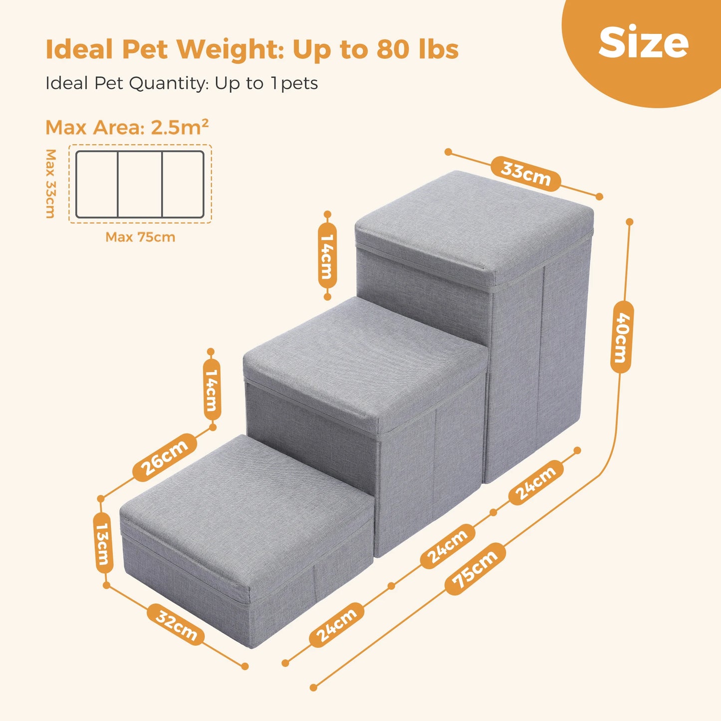 PAWZ Road 3 Tier Dog Stairs Foldable Steps with Storage