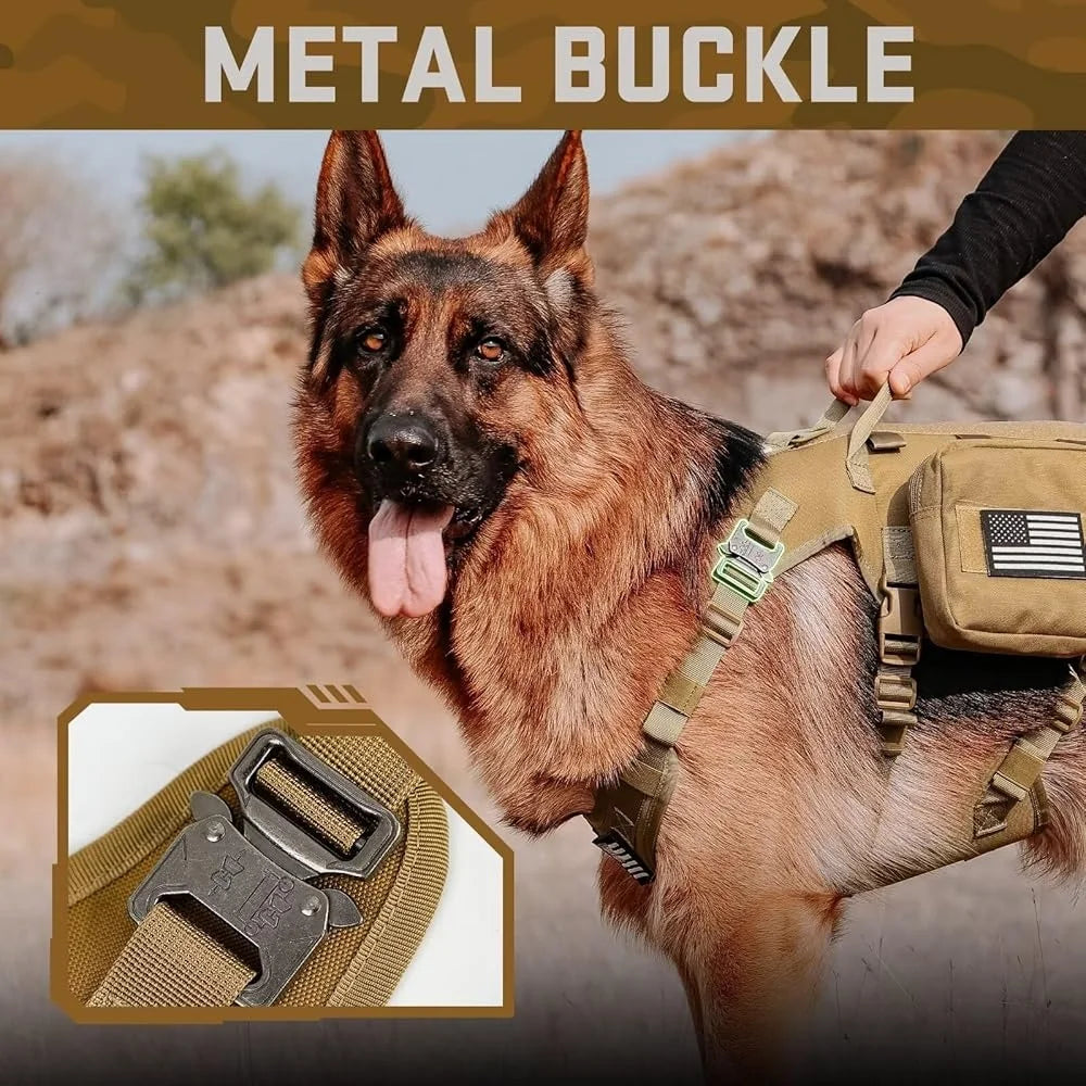 XMSJCN Tactical Dog Harness No Pull With MOLLE Backpack Set