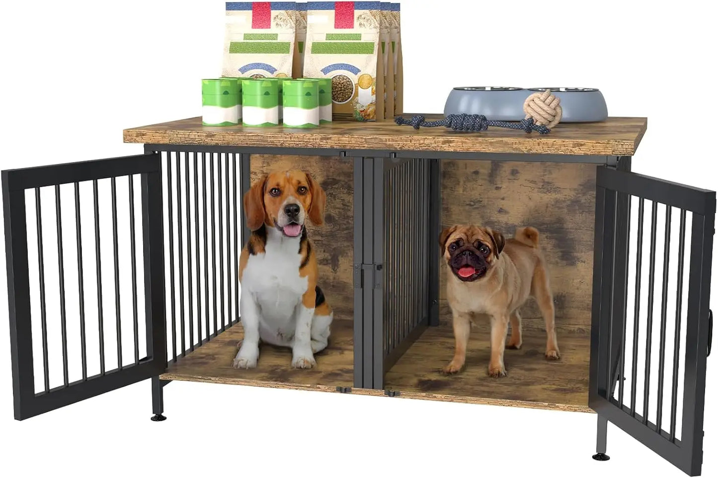 High-Concerned Chemical Crate With Divider For 2 Small Dogs Indoor