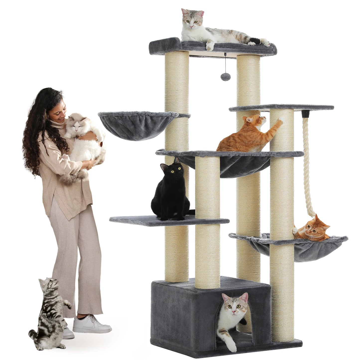 Multi Level Cat Tree For Indoor Cats With Scratching Posts