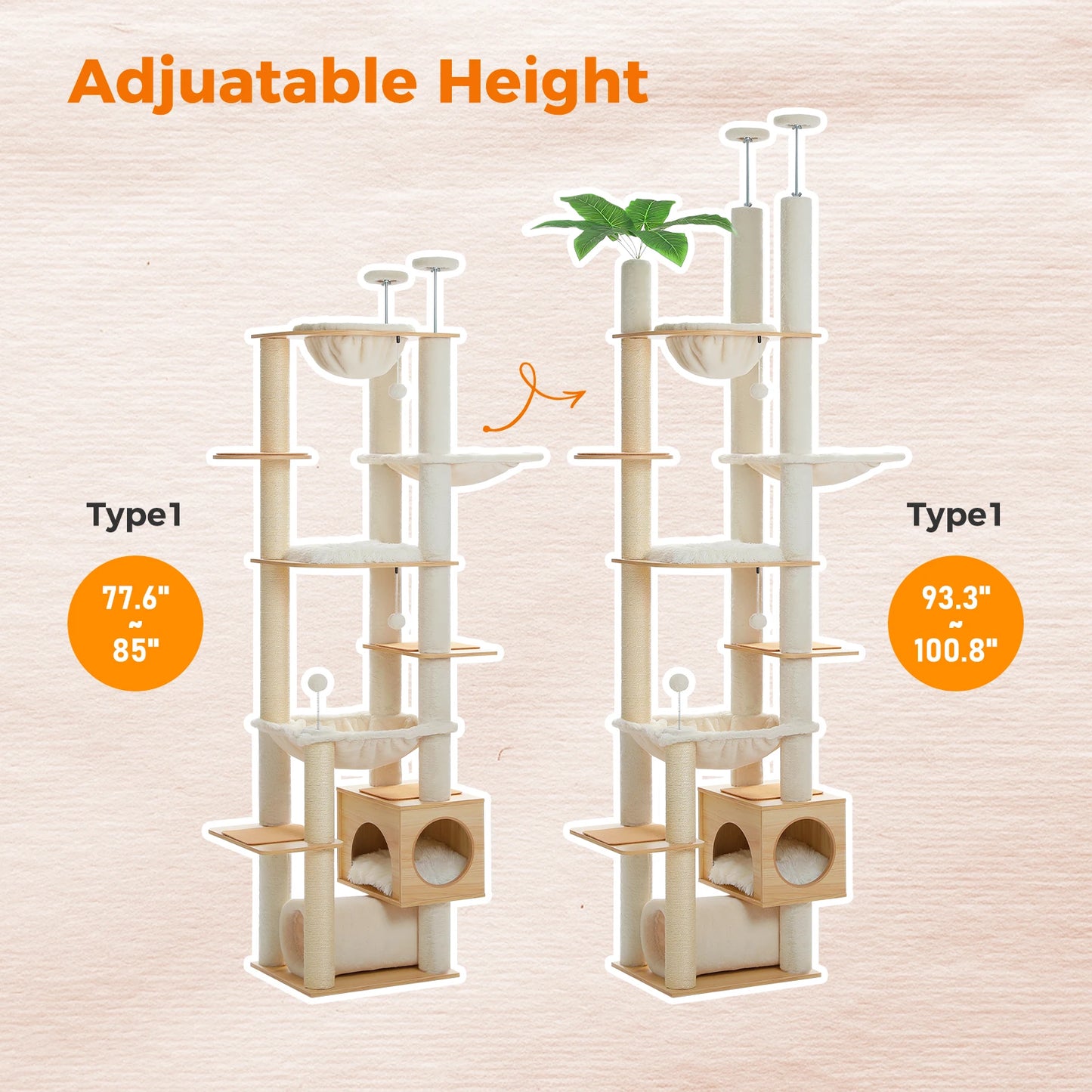 PAWZ Road Height Adjustable Wooden Cat Tree With Scratching Posts