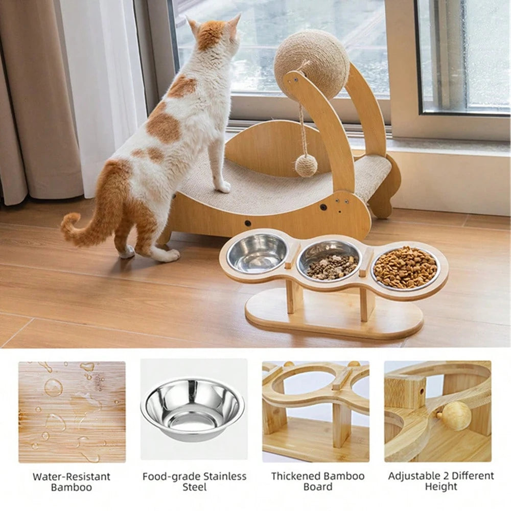 Petravel Tilted Raised Cat Bowl Feeder With 3 Bowls