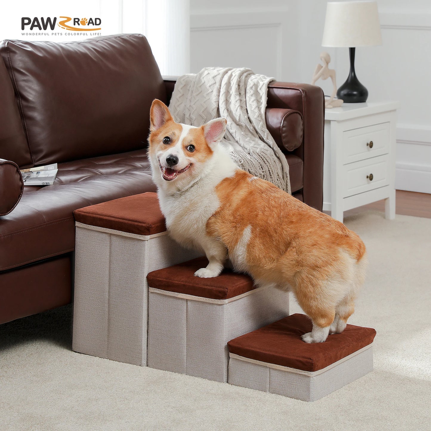 PAWZ Road 3 Tier Dog Stairs Foldable Steps with Storage