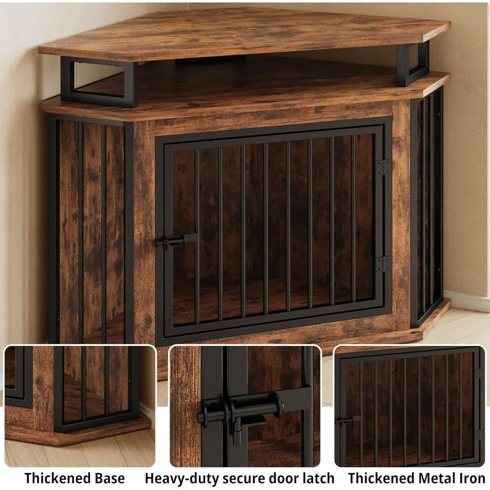 ANGDUO Corner Dog Crate With 2 Tier Shelves Kennel Furniture