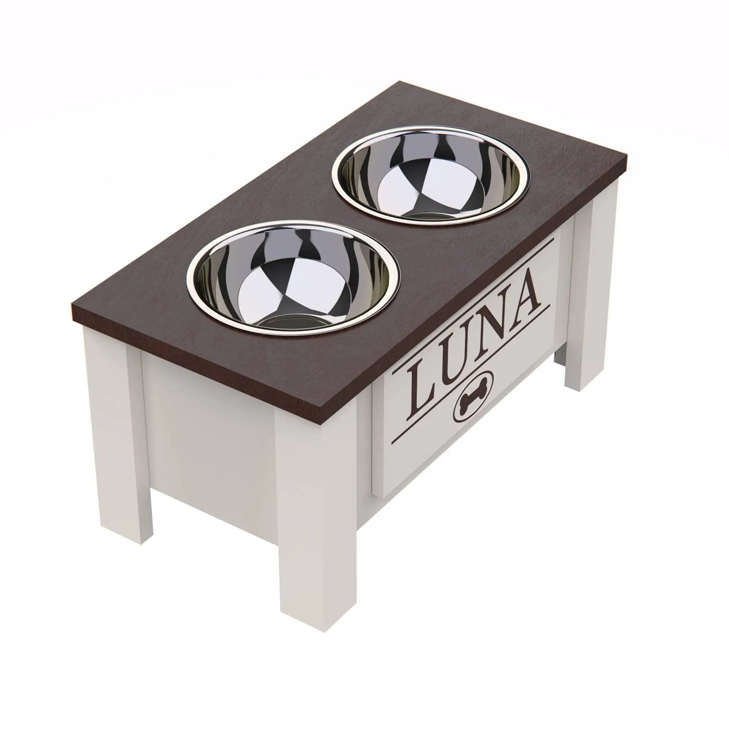 Raised Dog Bowl Stand With Storage And Double Bowls