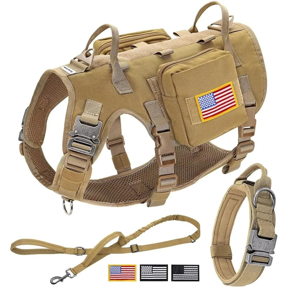 XMSJCN Tactical Dog Harness No Pull With MOLLE Backpack Set