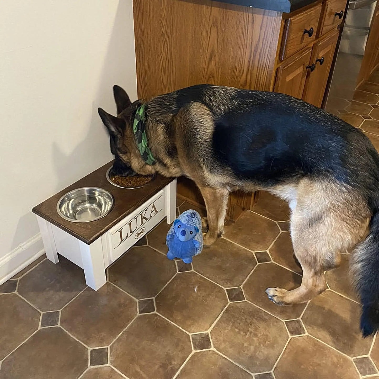 Raised Dog Bowl Stand With Storage And Double Bowls
