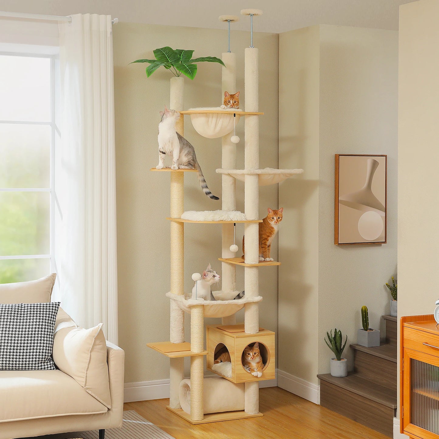 PAWZ Road Height Adjustable Wooden Cat Tree With Scratching Posts