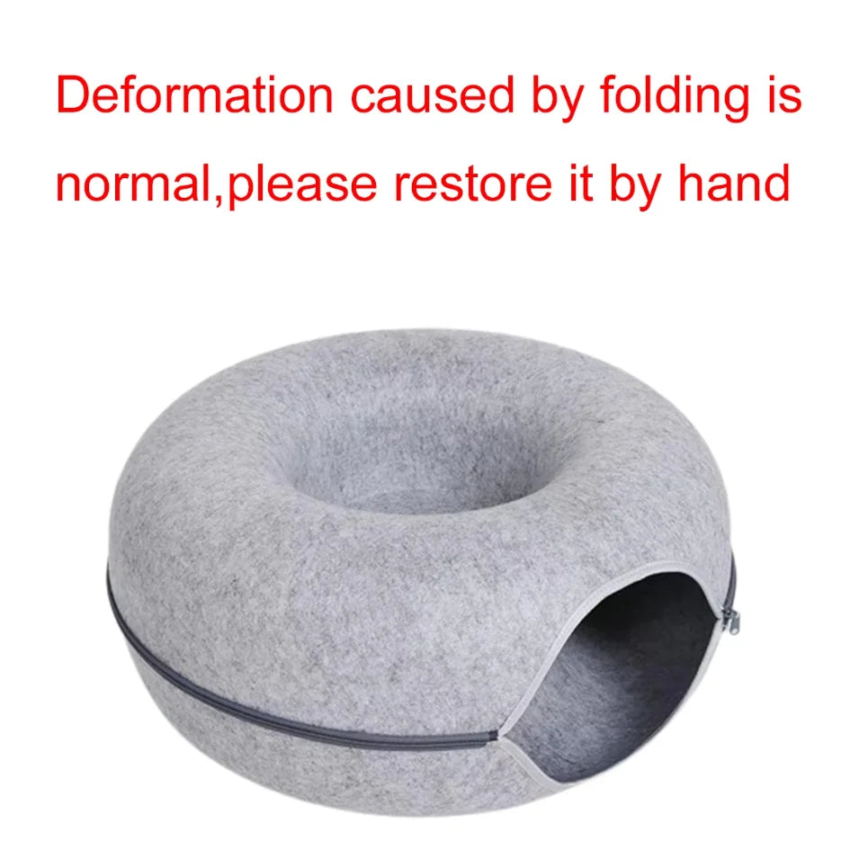 Felt Donut Cat Bed With Tunnel And Hideout For Play