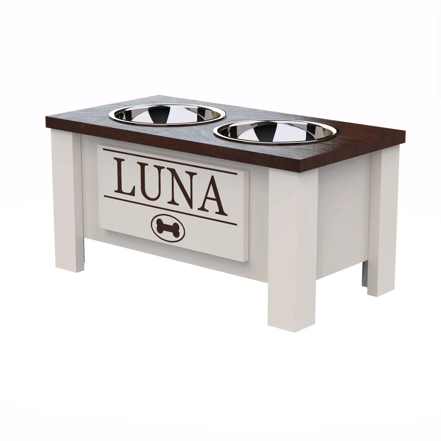 Raised Dog Bowl Stand With Storage And Double Bowls