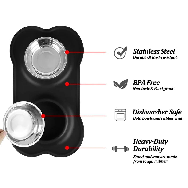 YTYIN Stainless Steel Pet Feeder Silicone Anti Spill Bowls
