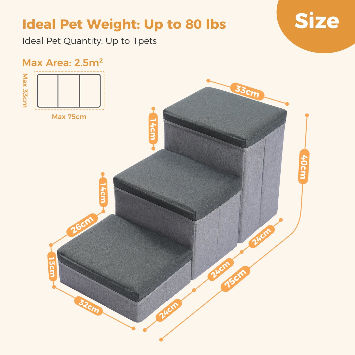 PAWZ Road 3 Tier Dog Stairs Foldable Steps with Storage