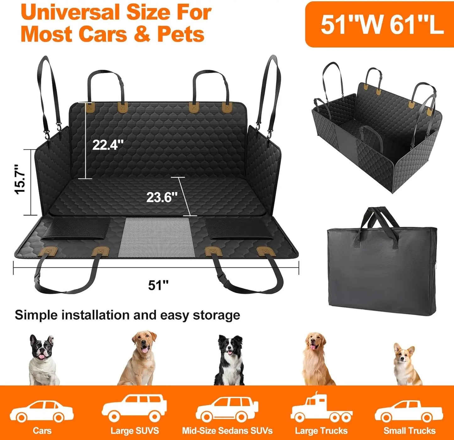 Waterproof Dog Car Seat Cover Hammock Foldable for Travel