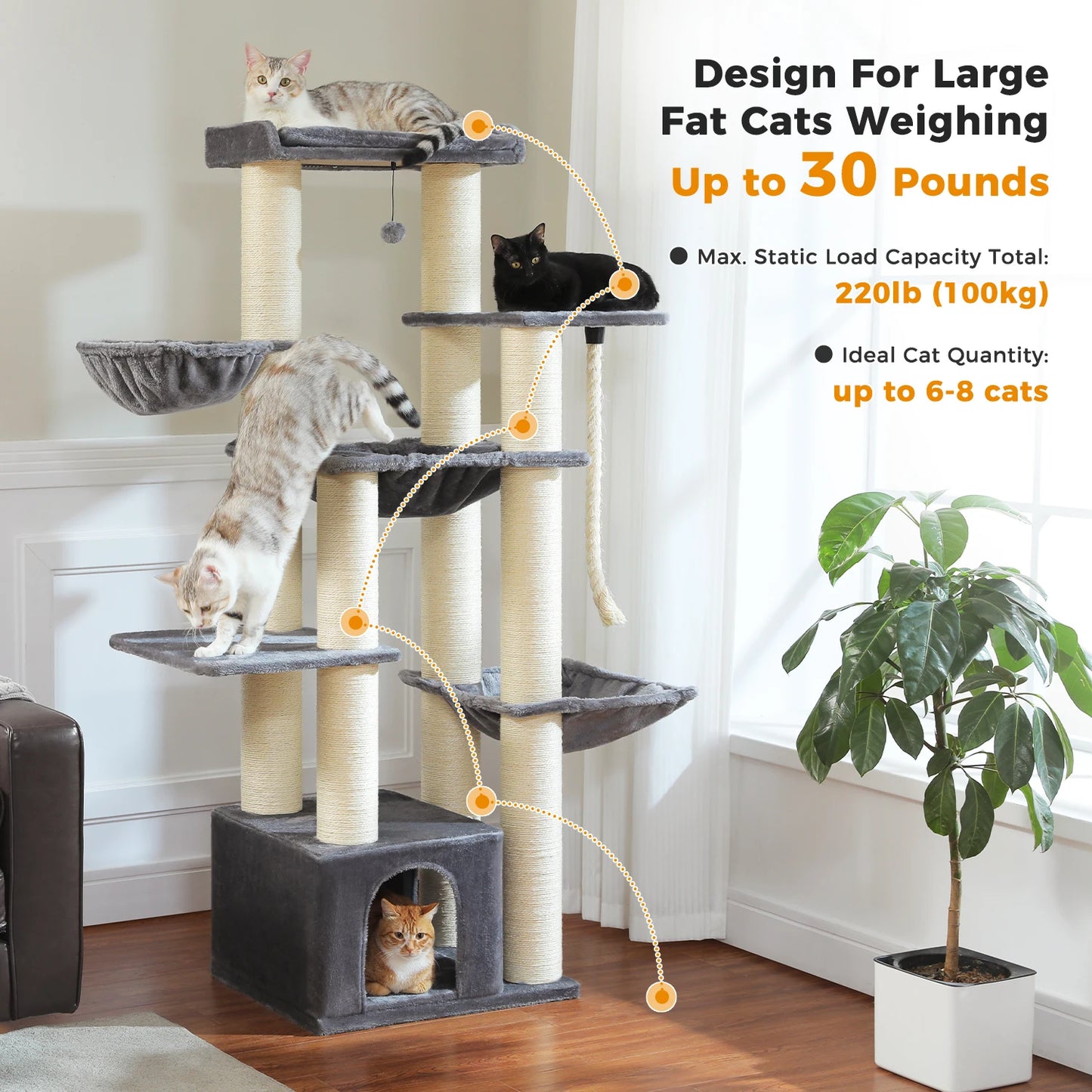 Multi Level Cat Tree For Indoor Cats With Scratching Posts