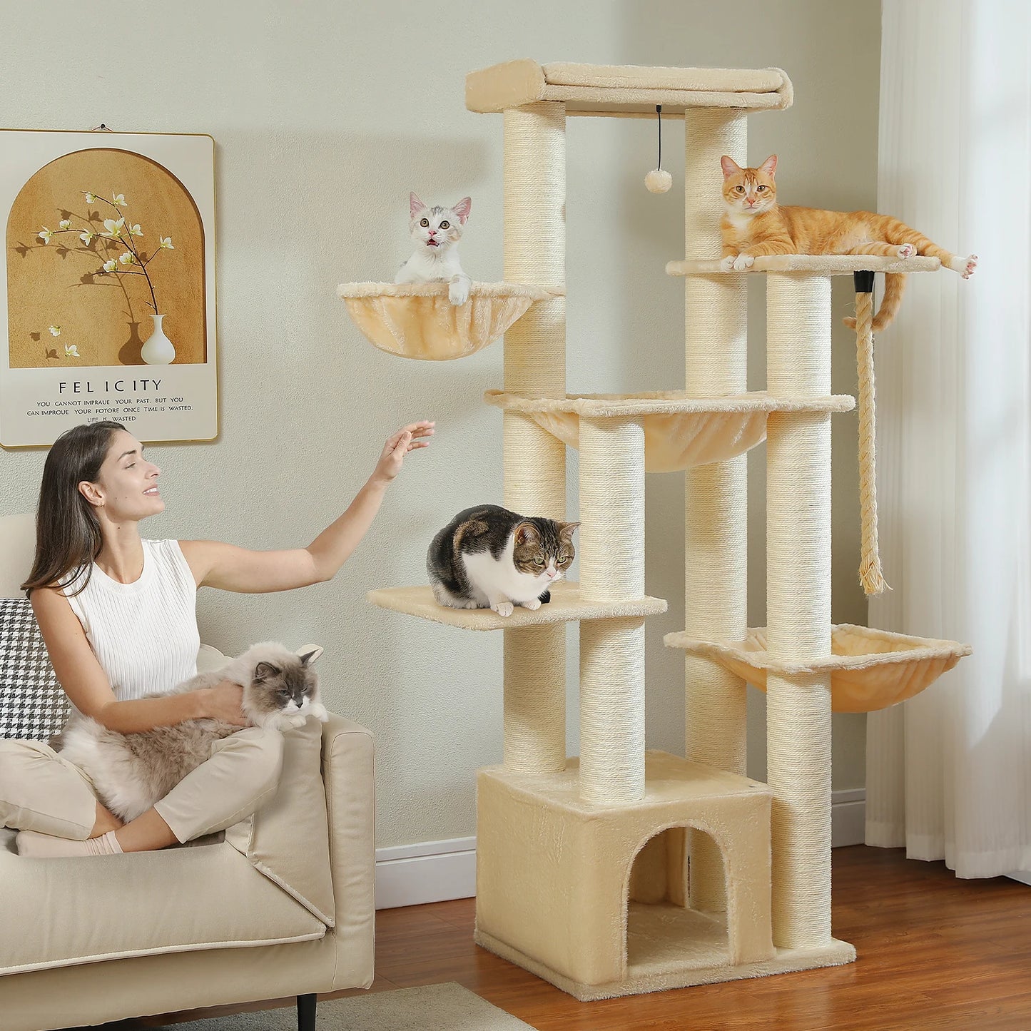 Multi Level Cat Tree For Indoor Cats With Scratching Posts