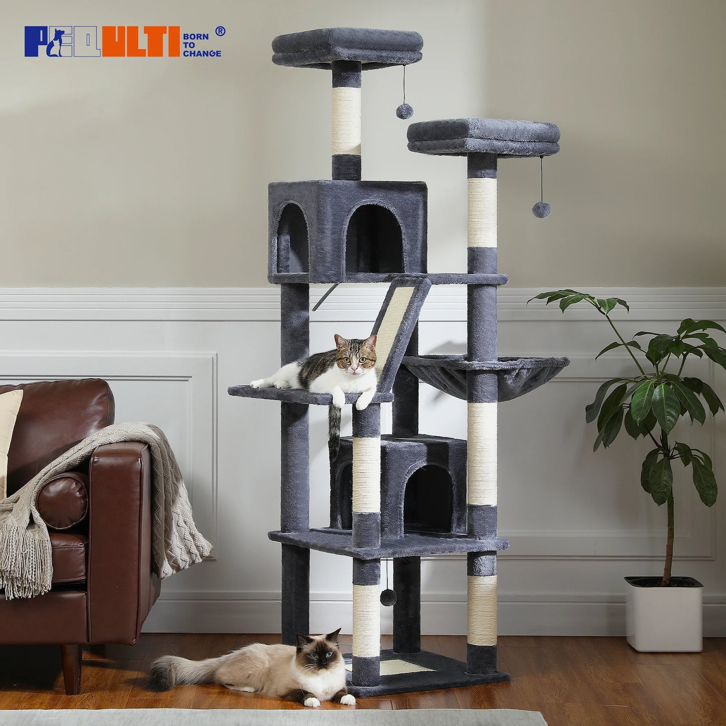 PEQULTICN Multi Level Cat Tree With Scratching Posts Cozy Condo
