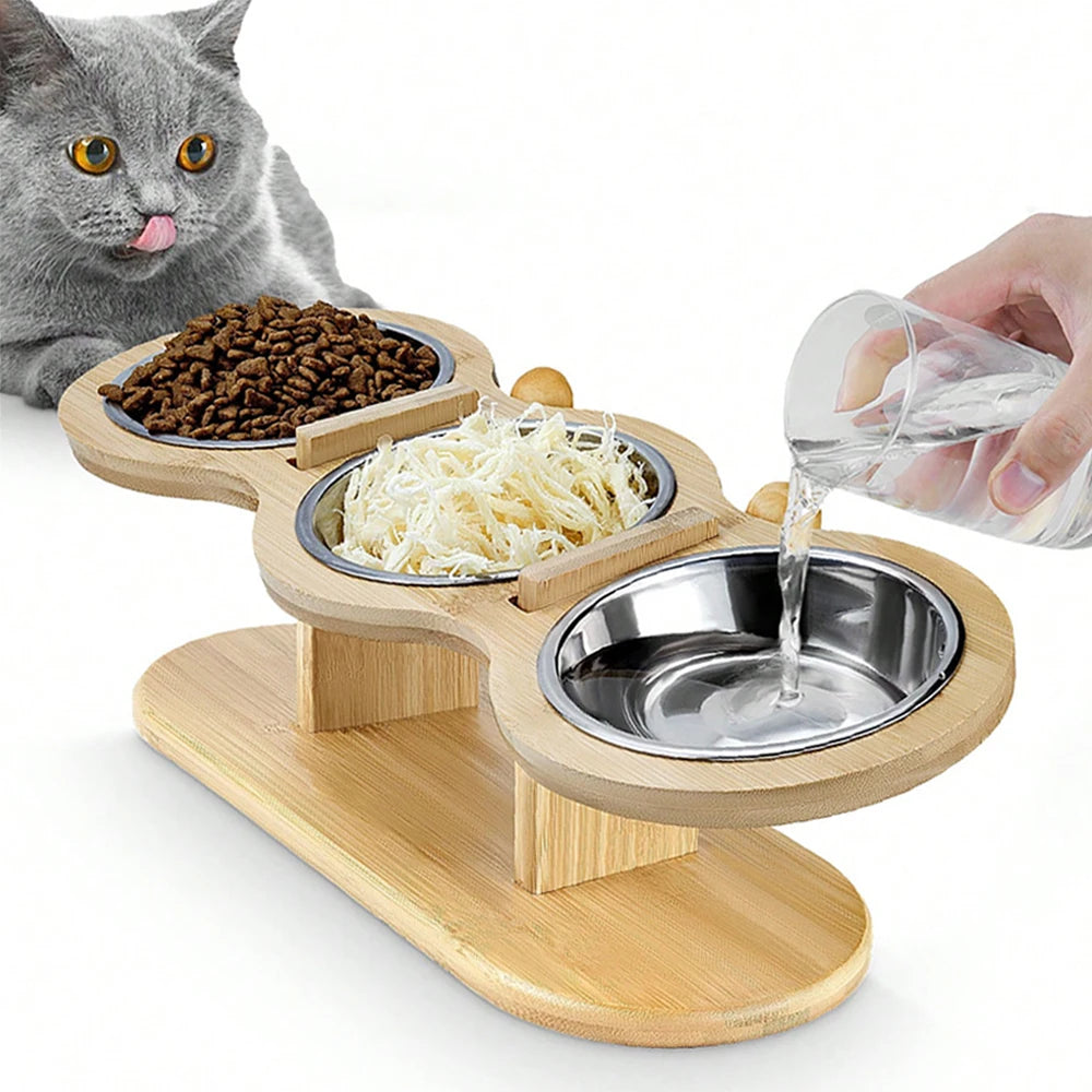 Petravel Tilted Raised Cat Bowl Feeder With 3 Bowls