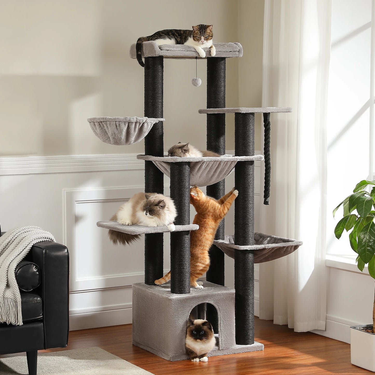 Multi Level Cat Tree For Indoor Cats With Scratching Posts