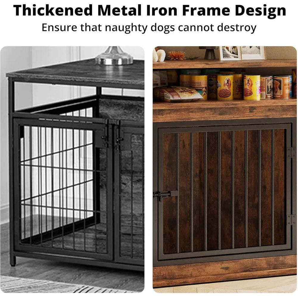 ANGDUO Corner Dog Crate With 2 Tier Shelves Kennel Furniture