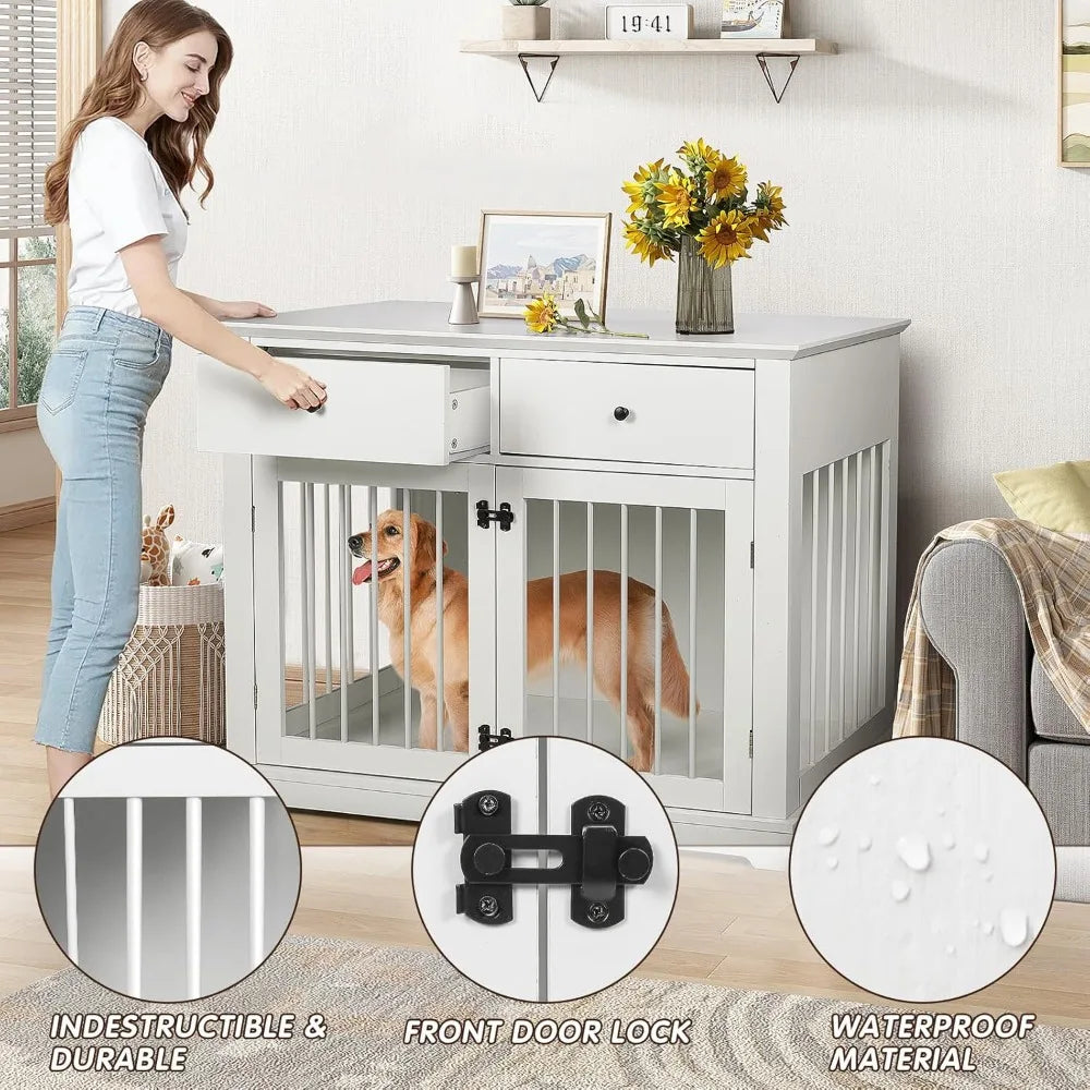 MKDKH Dog Crate Furniture With Drawers End Table Kennel
