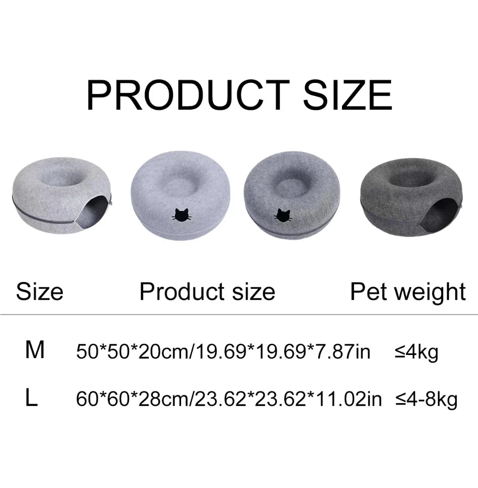Felt Donut Cat Bed With Tunnel And Hideout For Play