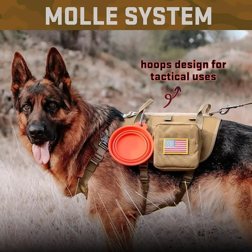 XMSJCN Tactical Dog Harness No Pull With MOLLE Backpack Set