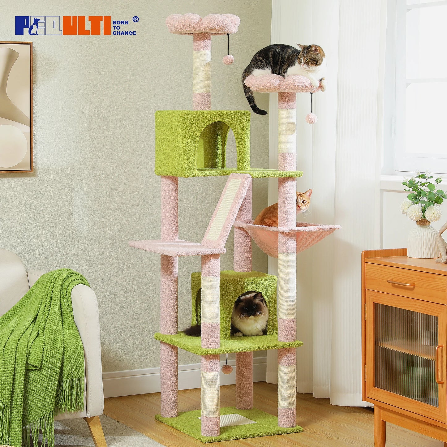 PEQULTICN Multi Level Cat Tree With Scratching Posts Cozy Condo