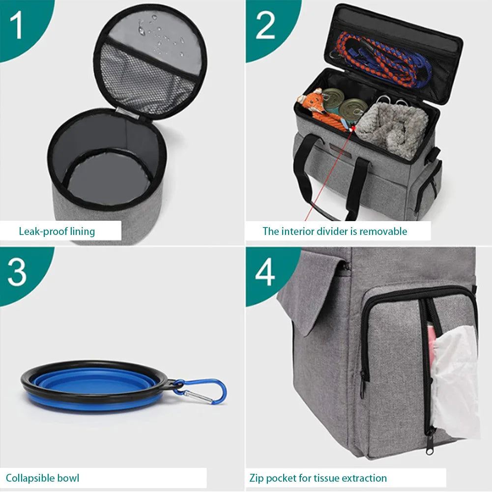 TWISTER.CK Dog Travel Backpack Organizer With Food Bags Bowls