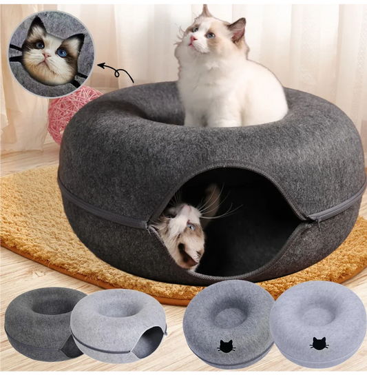 Felt Donut Cat Bed With Tunnel And Hideout For Play