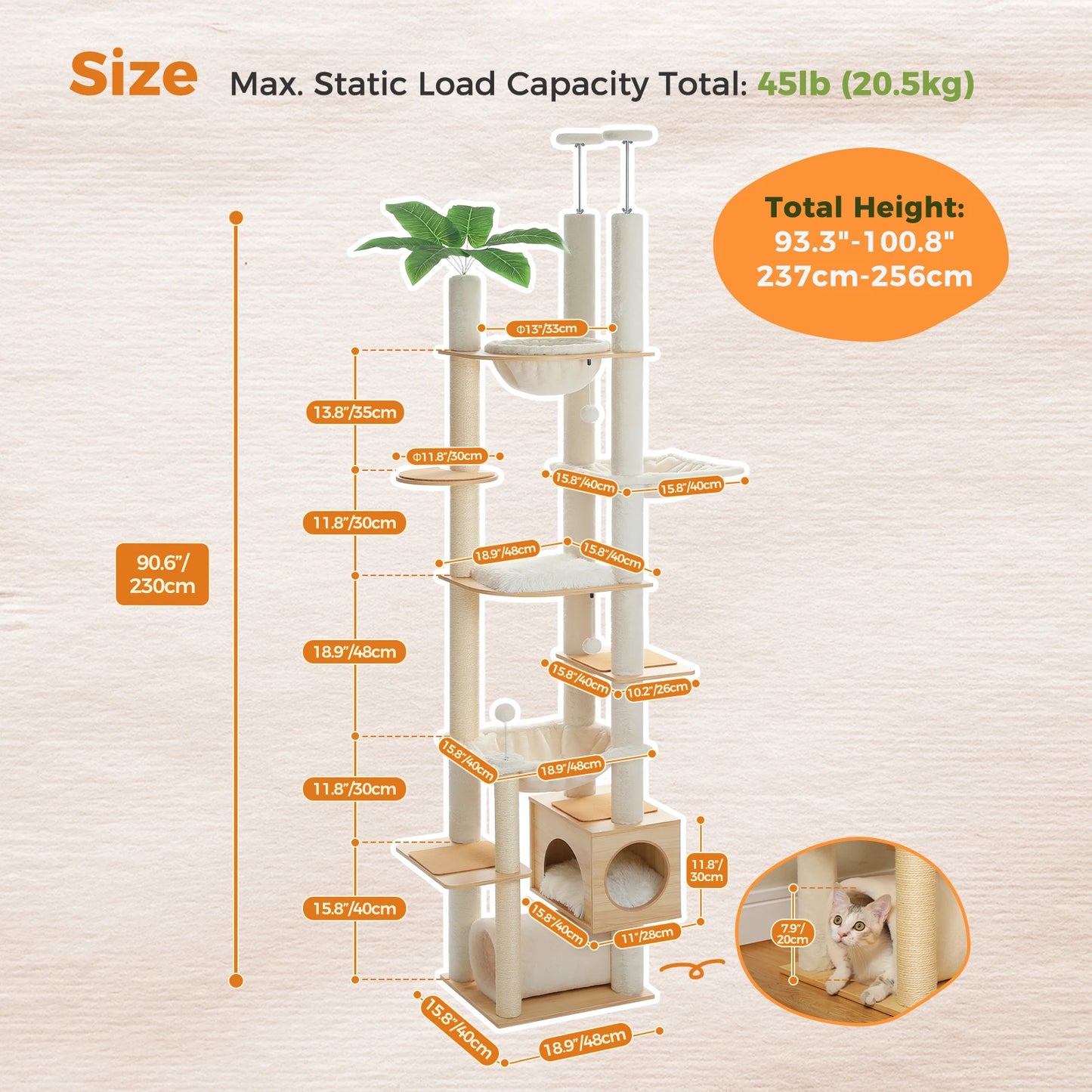 PAWZ Road Height Adjustable Wooden Cat Tree With Scratching Posts
