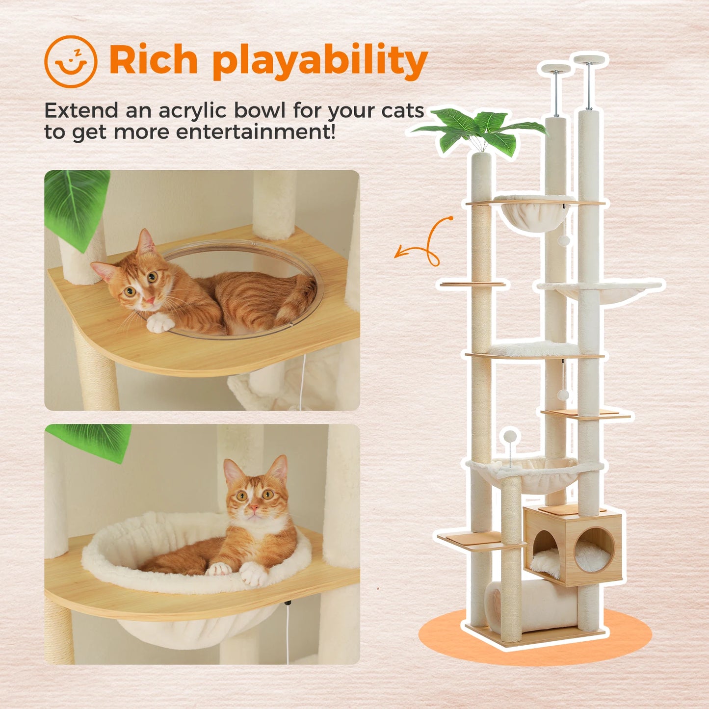 PAWZ Road Height Adjustable Wooden Cat Tree With Scratching Posts