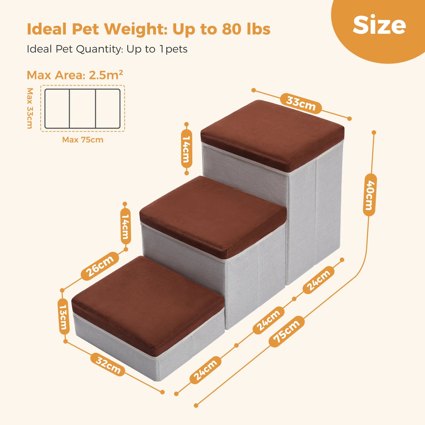 PAWZ Road 3 Tier Dog Stairs Foldable Steps with Storage