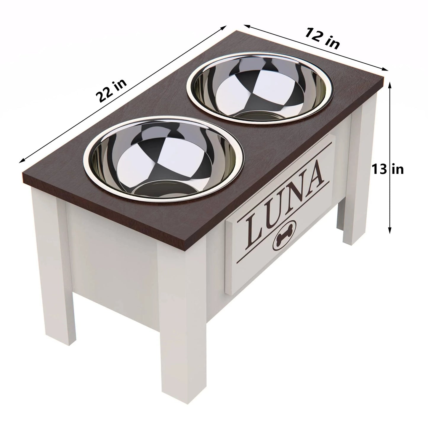 Raised Dog Bowl Stand With Storage And Double Bowls