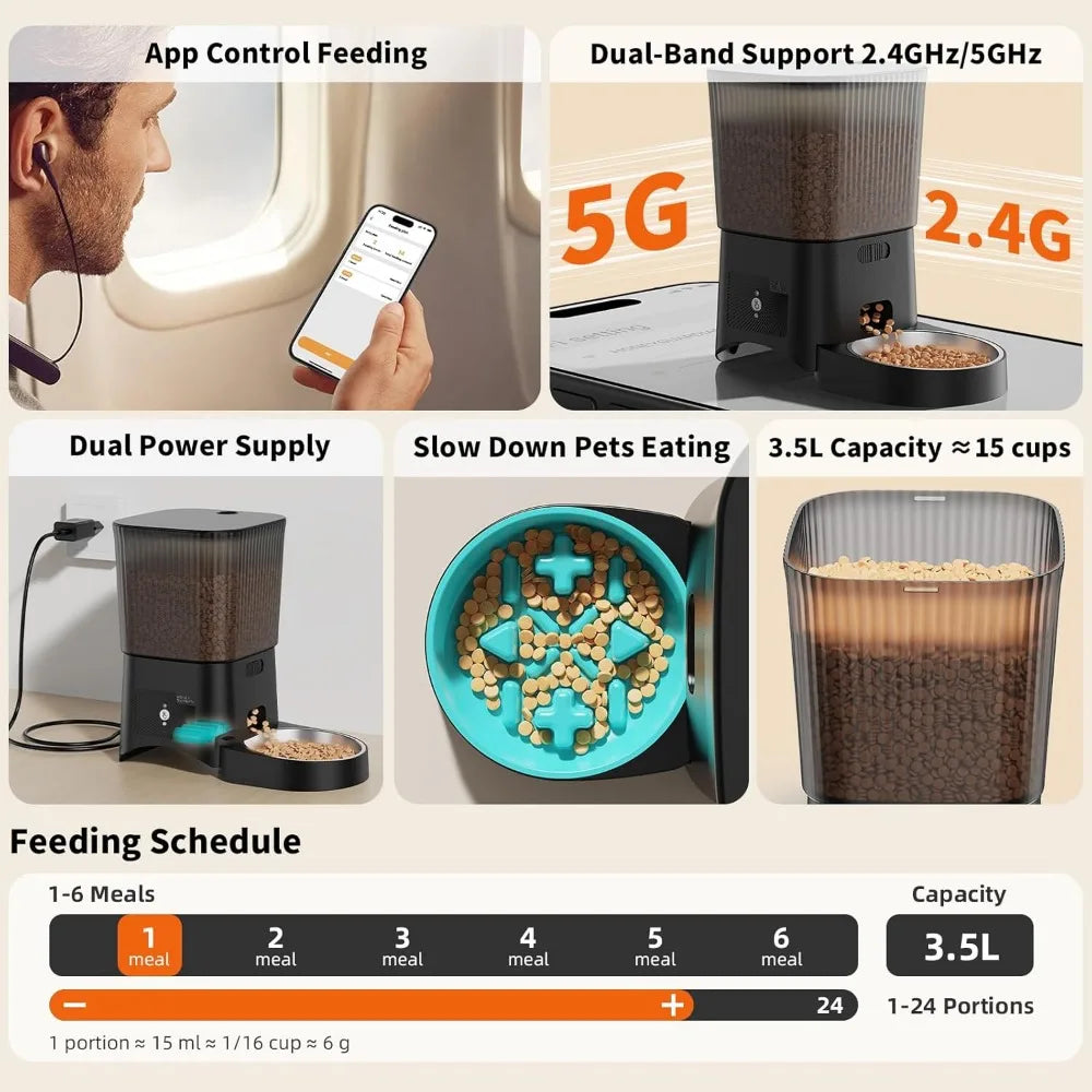 Automatic Cat Feeder App Control 5G WiFi Timed Dispenser