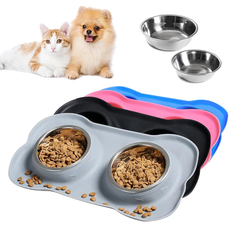 YTYIN Stainless Steel Pet Feeder Silicone Anti Spill Bowls